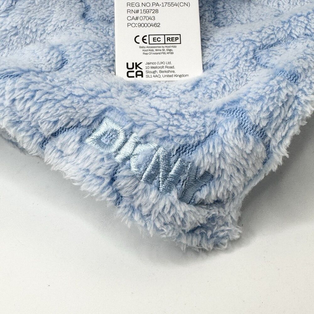 DKNY Baby Light Blue Teddy Bear Security Blanket Lovey Plush Embossed Bear Heads - Picture 4 of 5